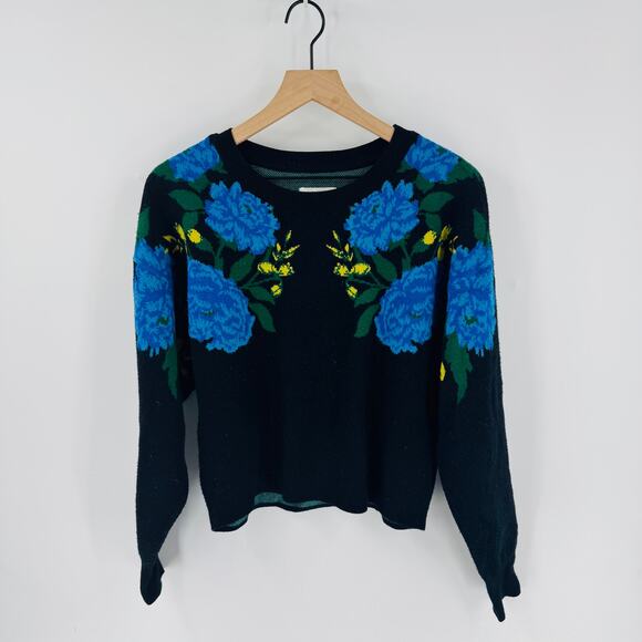 Maeve by Anthropologie Sweaters - Maeve Anthropologie Black Blue Floral Intarsia Knit Sweater Pullover Women’s S